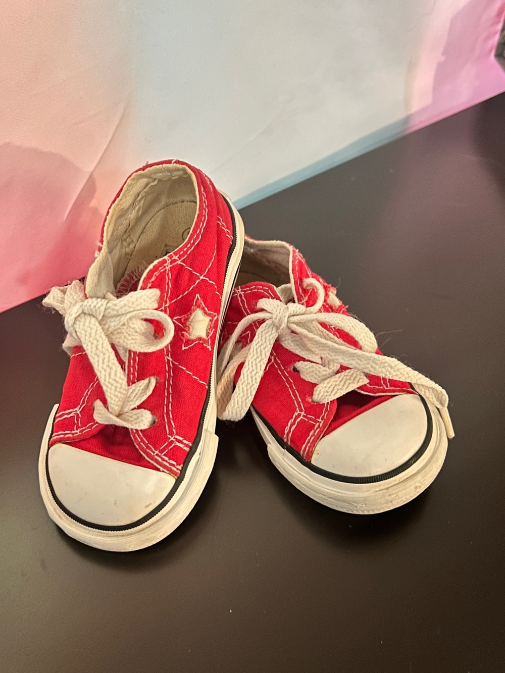 Converse Red Canvas Kids Sneakers with Cream Laces